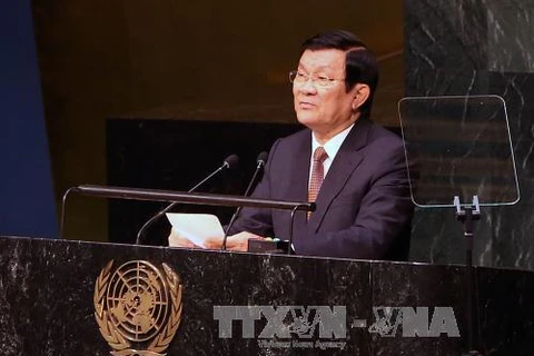 张晋创主席在联合国发展峰会上致辞。
