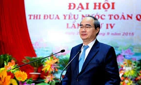 越南祖国阵线中央委员会主席阮善仁在大会上发表讲话。（图片来源：daidoanket.vn）