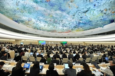 联合国人权理事会的一场会议。