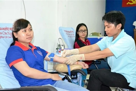 众多青年团员参加无偿献血活动（图片来源：人民军队报）