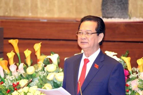 越南政府总理阮晋勇在会上发表讲话（图片来源：越通社）