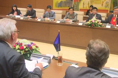 越南国会对外委员会主任与欧洲议会欧洲——东南亚和东盟友好议员小组代表团举行会谈。 （图片来源：越通社）