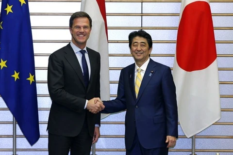 日本首相安倍晋三和荷兰首相马克·吕特（图片来源：AFP）