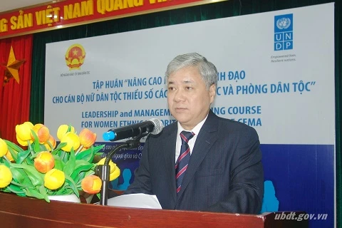 越南民族委员会副主任杜文战在会议上发表讲话（图片来源：越通社）