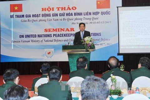 中国驻越大使洪小勇在研讨会上发表讲话（图片来源：越通社）