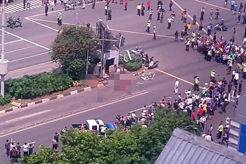雅加达14日发生的爆炸现场​ 