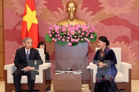 越南国会副主席阮氏金银（右）​与日本群马县县长大泽岸部（左）