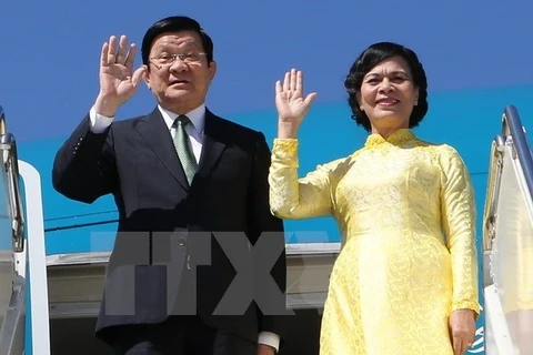 越南国家主席张晋创与夫人梅氏幸（图片来源：越通社）