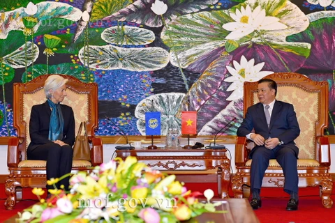 越南财政部长丁进勇同国际货币基金组织总裁拉加德举行工作会谈（图片来源： mof.gov.vn）