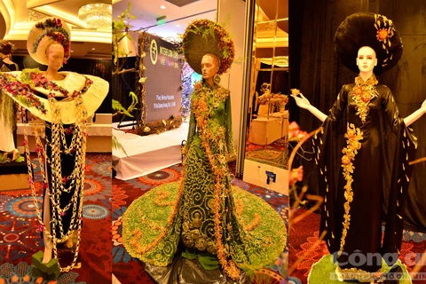 传统长衣上的鲜花设计比赛作品（图片来源:congan.com.vn)