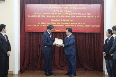 越南授予新加坡驻越大使“致力于各民族和平友谊”纪念章