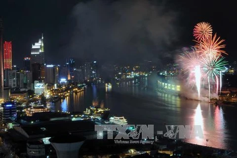 胡志明市燃放烟花庆祝国家统一41周年（图片来源：越通社）