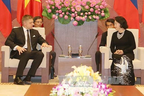 越南国会主席阮氏金银会见斯洛伐克总理罗伯特·菲乔（图片来源：越通社）