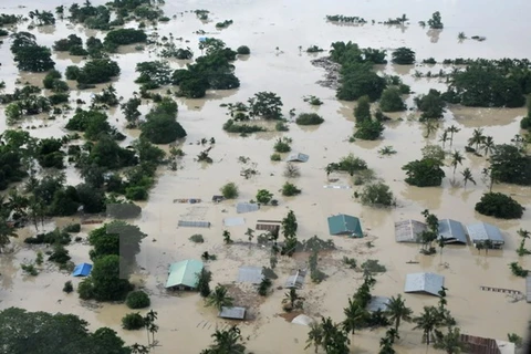 缅甸遭洪水袭击。