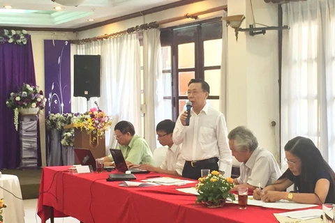 越南湄公河委员会专家阮洪全博士在研讨会上致辞。