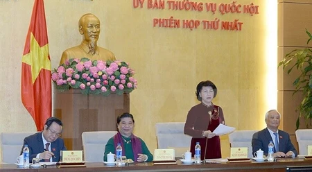 国会主席阮氏金银在会议上发表讲话