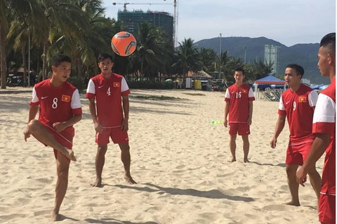 越南沙滩足球队在锻炼中