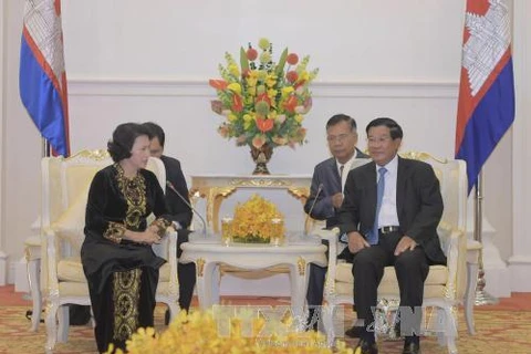 越南国会主席阮氏金银会见柬埔寨首相洪森（图片来源：越通社）