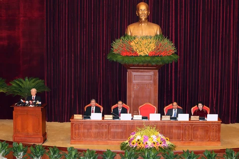 越共中央总书记阮富仲在会议上发表讲话（图片来源：越通社）