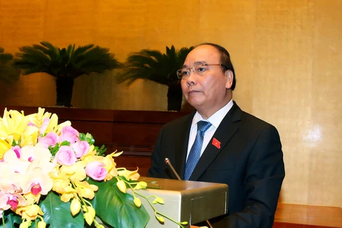 越南政府总理阮春福在会上发表讲话（图片来源：越通社）