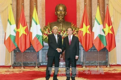 越南国家主席陈大光和缅甸总统吴廷觉（图片来源：越通社）