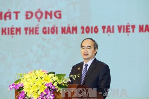 越南祖国阵线中央委员会主席阮善仁出席并发表讲话（图片来源：越通社）