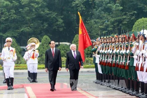 越南国家主席陈大光举行隆重仪式 欢迎爱尔兰总统麦克·希金斯和夫人到访（图片来源：越通社）