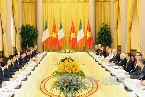 越南国家主席陈大光与爱尔兰总统麦克·希金斯举行会谈（图片来源：越通社）