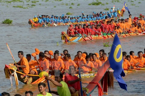 柬埔寨传统龙舟赛在洞里萨湖举行