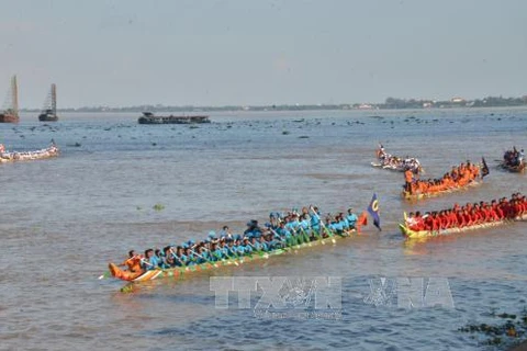 柬埔寨传统划船比赛现场（图片来源：越通社）