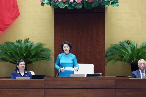 越南国会主席阮氏金银发表讲话（图片来源：越通社）