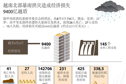 越南北部暴雨洪灾造成经济损失9400亿越盾.（图片来源：越通社）
