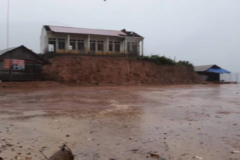 安沛省义路县的大桥被洪水冲垮。