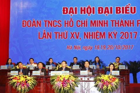 胡志明共青团河内市第十五次代表大会主席团。（图片来源：越通社）