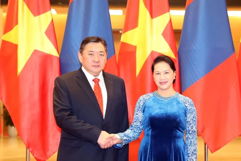 越南国会主席阮氏金银与蒙古国家大呼拉尔主席恩赫包勒德举行会谈（组图）