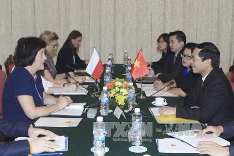 越南外交部副部长裴青山与波兰外交部副部长乔安娜•沃罗涅卡进行政治磋商。（图片来源：越通社）