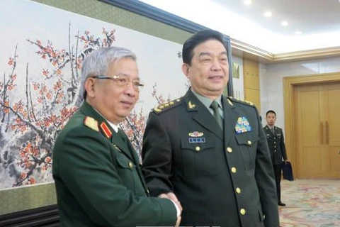 中国国防部长常万全上将在北京会见越南国防部副部长阮志咏上将。（图片来源：越通社）