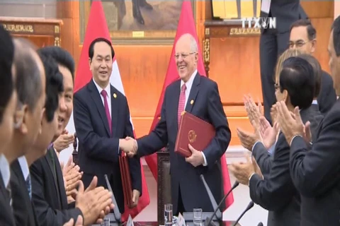 越南国家主席陈大光与秘鲁共和国总统佩德罗•巴勃罗举行会谈