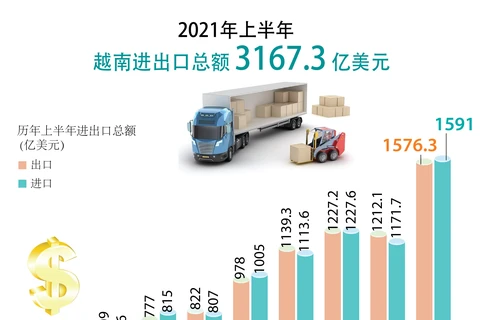 图表新闻：2021年上半年越南进出口总额达3167.3亿美元