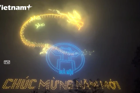 首都河内举行东南亚规模最大的2024年春节无人机灯光秀表演