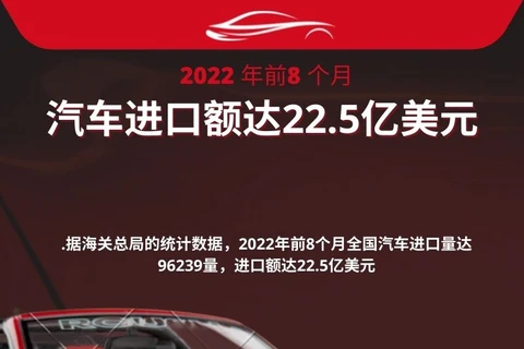 图表新闻：2022年前8个月汽车进口额达22.5亿美元