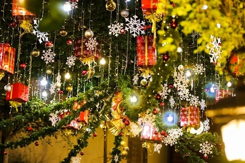 组图：河内市街道圣诞节灯火辉煌 洋溢着喜庆气氛