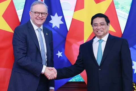 越南政府总理范明政与澳大利亚总理安东尼·阿尔巴尼斯。图自越通社