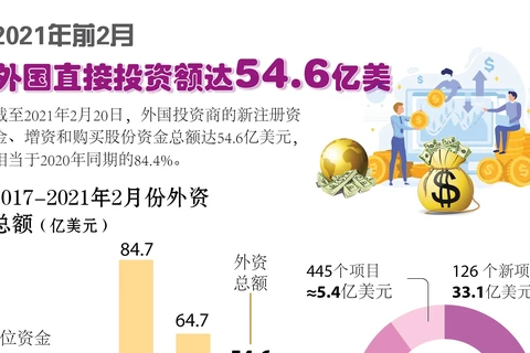 图表新闻：2021年前2月外国直接投资额达54.6亿美