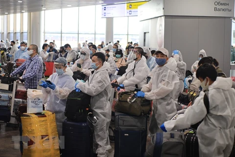 组图：在俄罗斯的300多名越南公民上飞机回国