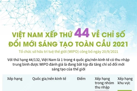 WIPO今年全球创新指数: 越南排名第44位