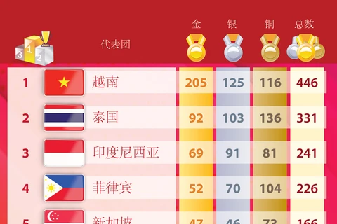 图表新闻：越南以205枚金牌位居奖牌榜榜首