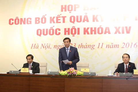 越南国会秘书长兼国会办公厅主任阮幸福在记者会上发表讲话（图片来源：越通社）