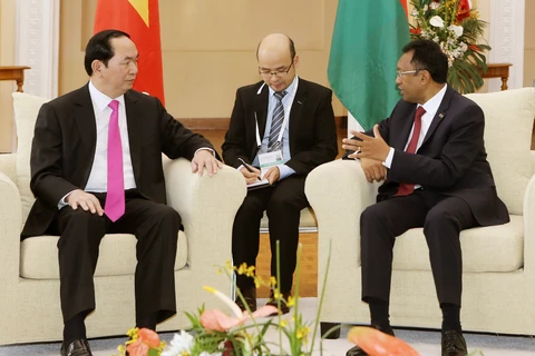 越南国家主席陈大光与马达加斯加总统举行会谈（图片来源：越通社）