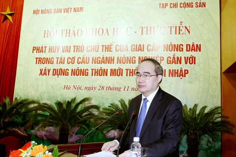 越南祖国阵线中央委员会主席阮善仁在研讨会上发表讲话（图片来源：越通社）